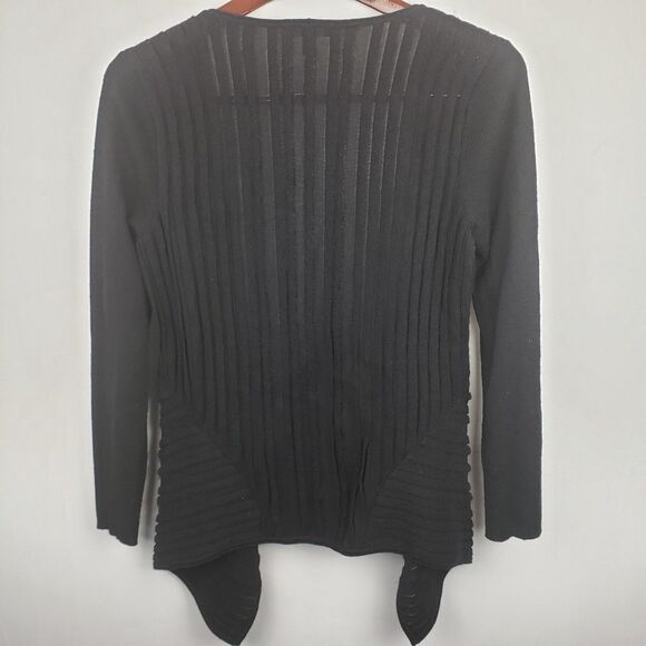 EILEEN FISHER Black Open Front Waterfall Cardigan - Picture 2 of 4
